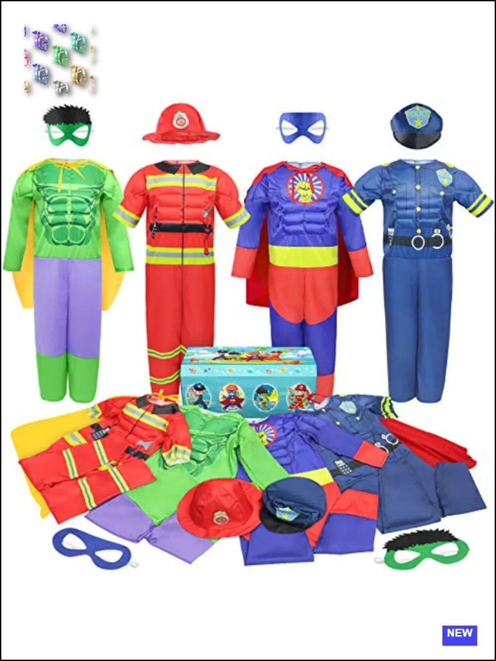 Kids Boys Muscle Chest Costume Trunk Set Superhero Police Fireman Pretend Play